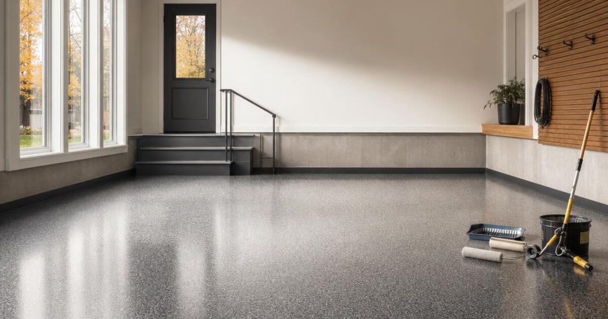Modern Ottawa garage with a seamless epoxy floor and freshly painted walls